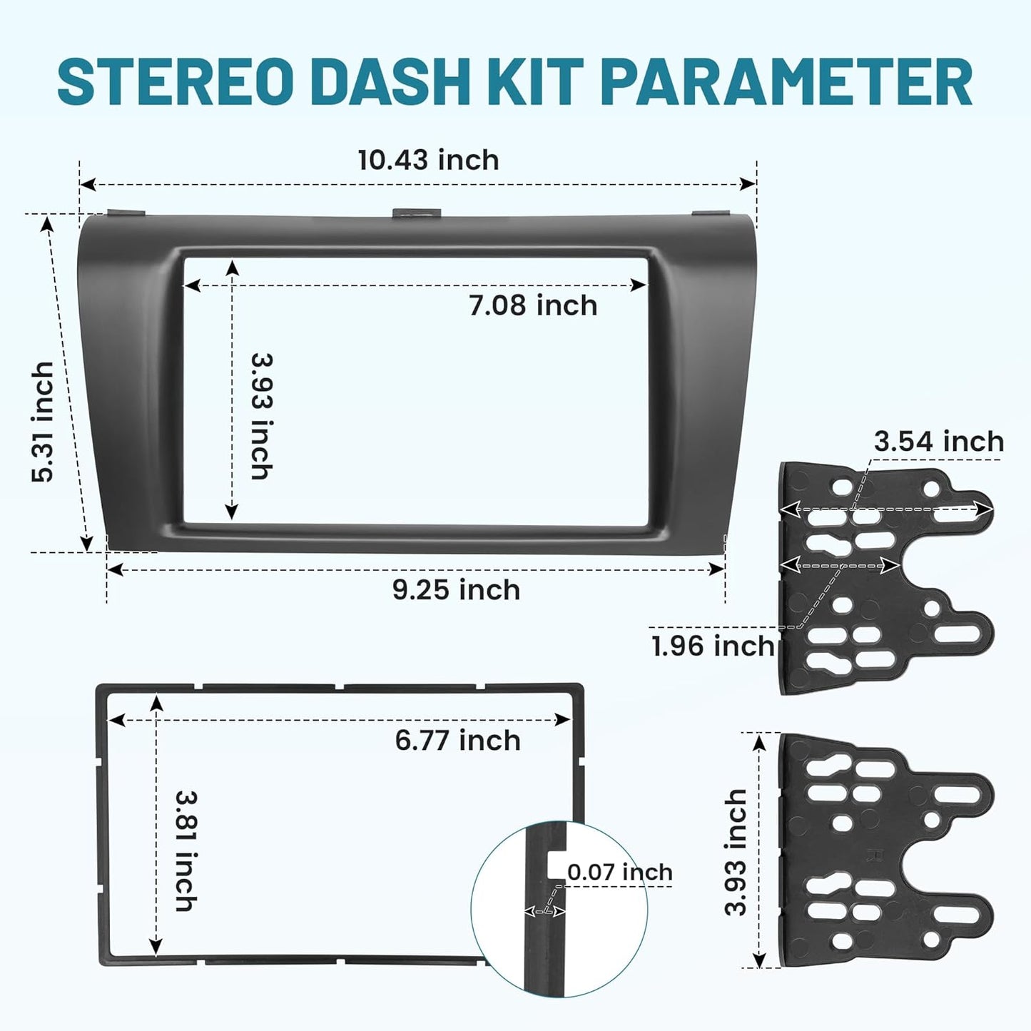 3 2004-2009, NuIth Double DIN Radio Dash Kit W/Radio Wire Harness for Mazda Double Din Installation Multi Kit, Car