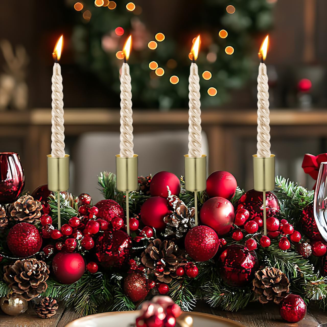 Angoily Candle Holder Stakes - 5 Pcs Golden Taper Candlestick Holders for Christmas Tree Decor