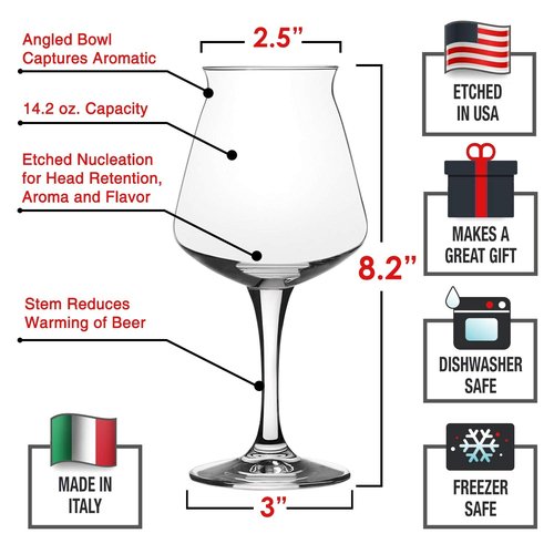 DU VINO Nucleated Teku 3.0 Beer Glass, 14.2 oz, 4 Pack - Insulated Glassware for Better Head Retention & Aroma Release, Craft Beer Glasses for Home