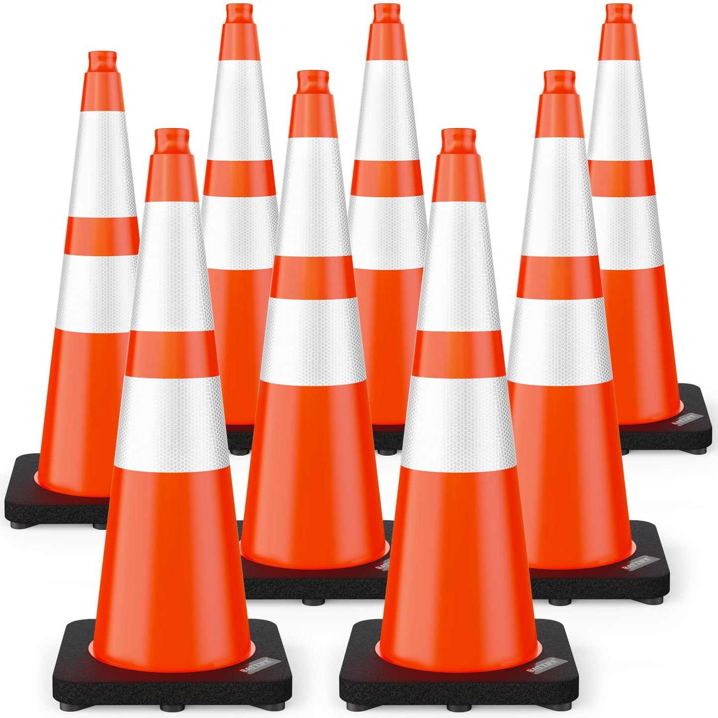 (8 Pack) BATTIFE Traffic Cones 28 Inch with Black Weighted Base, PVC Orange Cone for Traffic Control, Construction Events, Driveway Road Parking Lot