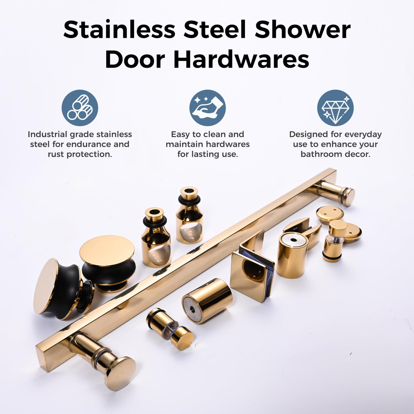 DELAVIN Frameless Shower Door, 56-60" W x 75" H Sliding Glass Shower Door, SGCC Certified Clear Tempered Glass with Explosion-Proof Film, Easy to Clean, Stainless Steel Guide Rail, Gold