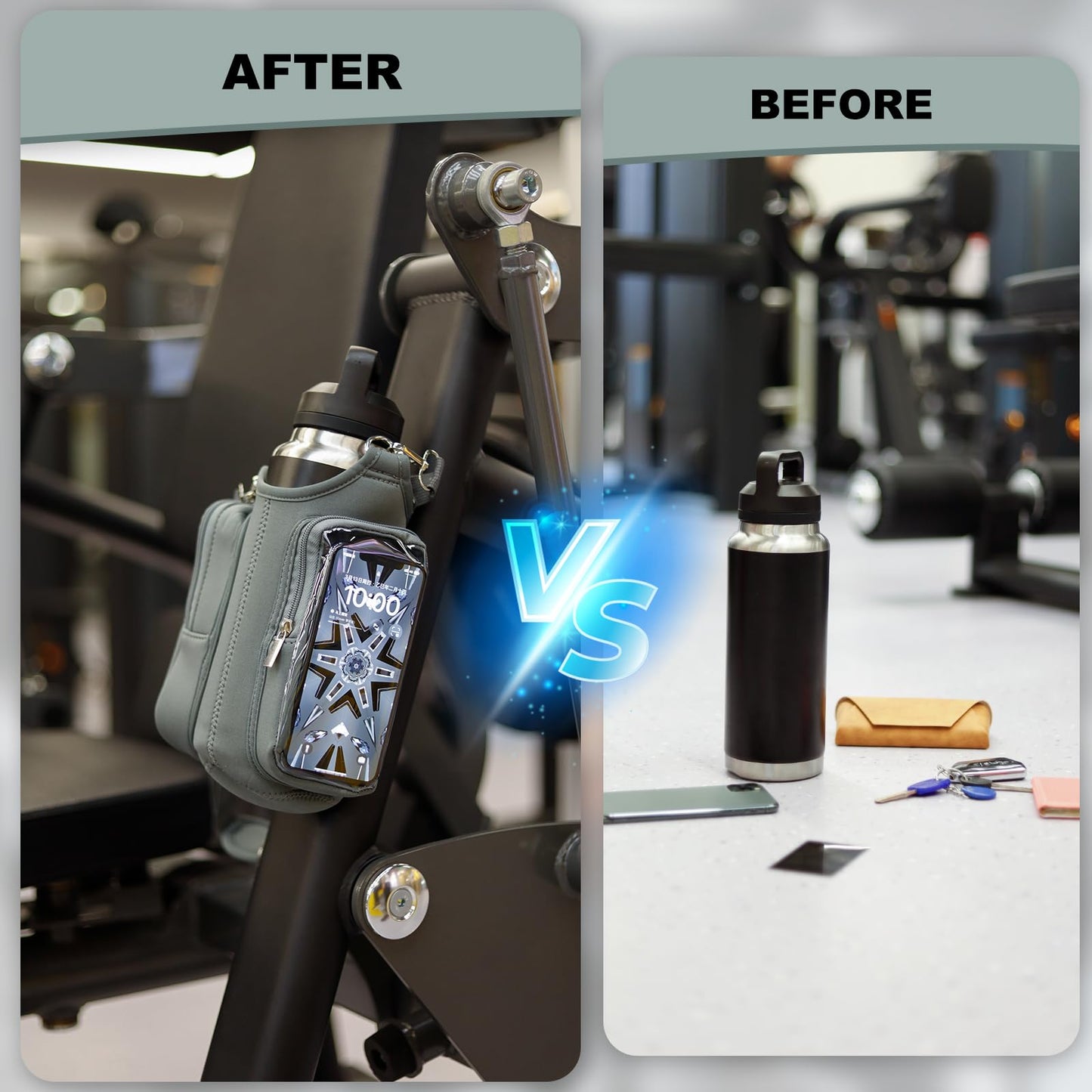 Magnetic Gym Bags for Men & Women with Adjustable Strap,Magnetic Bag Water Bottle Holder for Travel, Work,Sports,Water Bottle Sling Bag with Pocket (Gray)