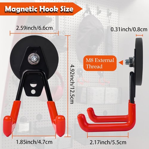 EDSRDUX Heavy Duty Magnetic Hooks - Strong Anti-Slip Rubber Coated Utility Hooks for Tools & Garage (Medium - 2 Pack)