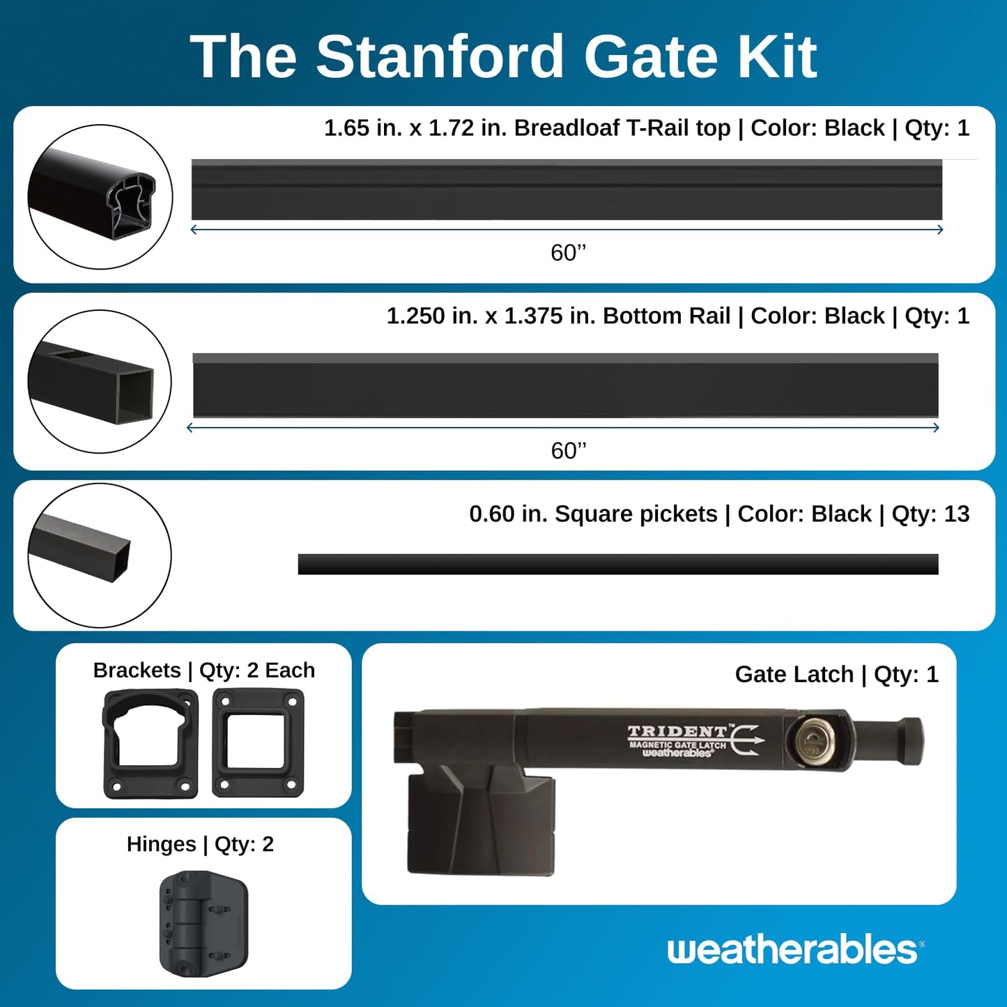 Weatherables 42 in. H x 5 ft. W Stanford Gate Kit – Aluminum Porch & Deck Railing Gate with Black Powder-Coated Finish, Adjustable Outdoor Entry Gate