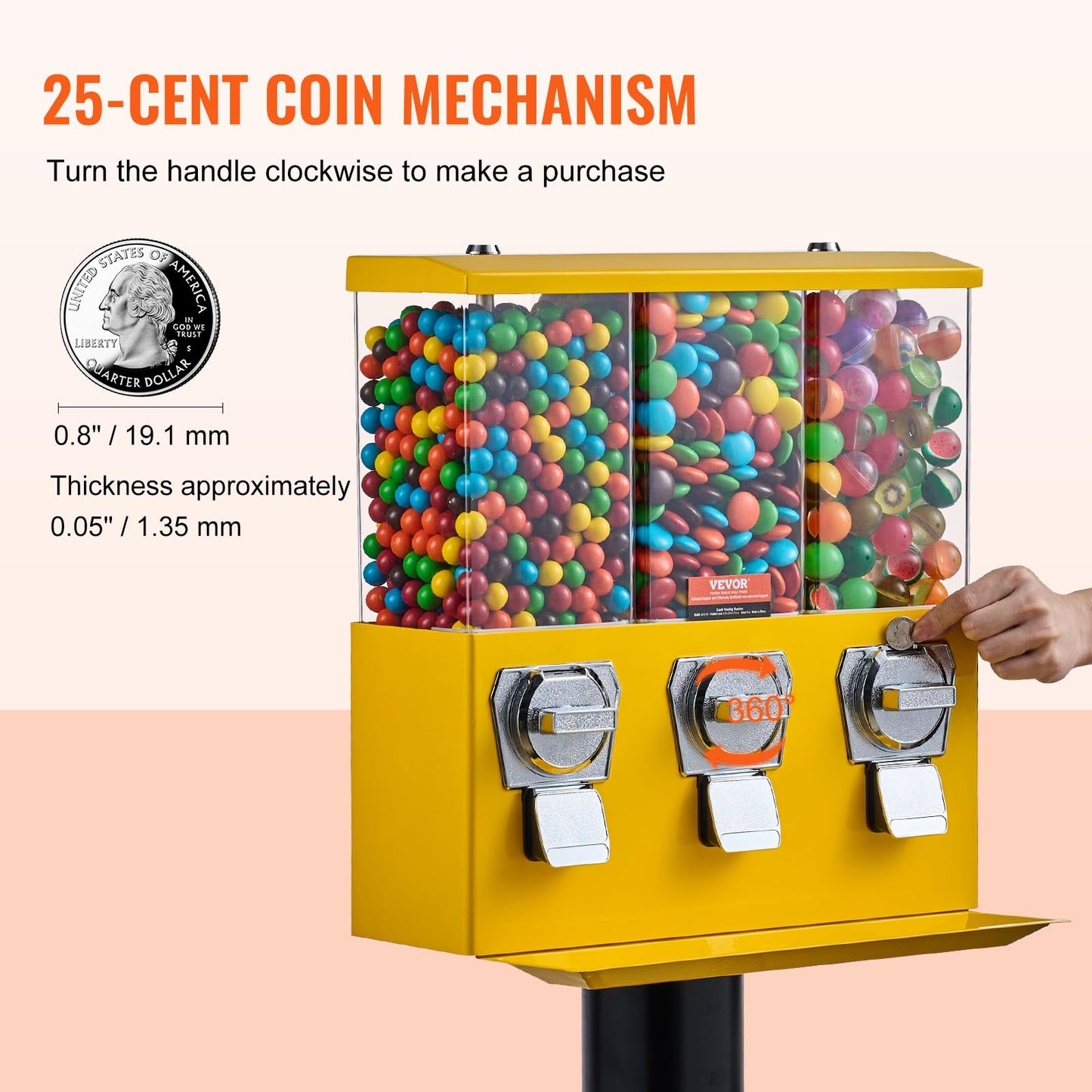 VBENLEM Triple Head Candy Vending Machine, 1-inch Gumball Vending Machine, Commercial Gumball Vending Machine with Stand and Adjustable Candy Outlet Size, Candy Vending Machine for Home, Gaming Stores