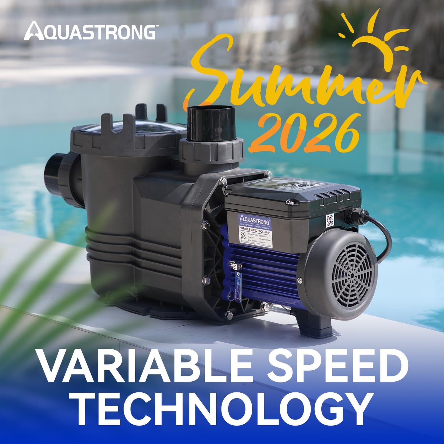 Aquastrong Variable Speed Pool Pump In/Above Pool Pump Energy Efficient High Flow Powerful Self Primming Swimming Pool Pumps with Filter Basket,Black