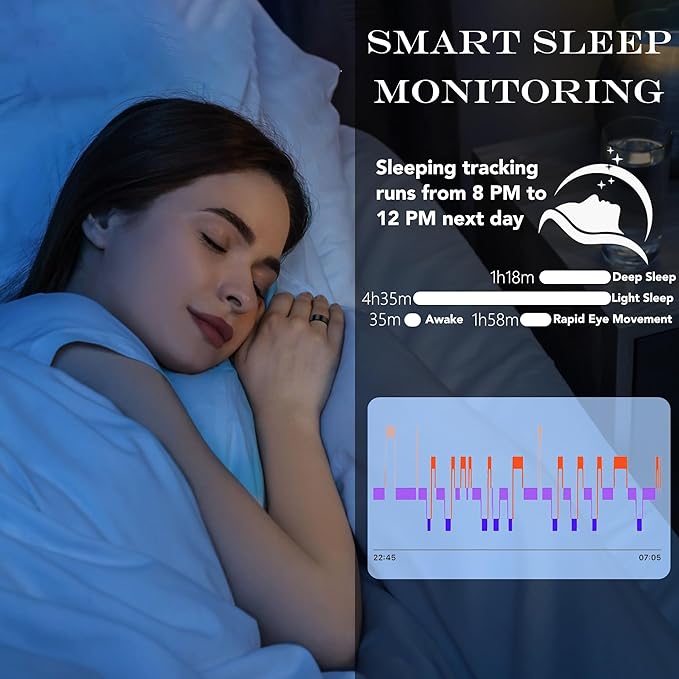 Smart Health Ring for Women Men Fitness Tracker with Heart Rate, Blood Oxygen, Blood Pressure, Sleep Monitoring, Step Counting, IP68 Waterproof for iPhone and Android, No Subscription Fee, Gold 7