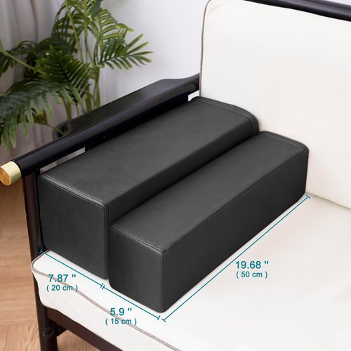 M Mute Touch 2 Pack Couch Arm Rest Pillow, 6''x6''x20'' Faux Leather Waterproof Cover, High Density Foam Armrest Cushion, Removable & Washable Elbow Support for Sofa, Bed, and Armchair (Black)