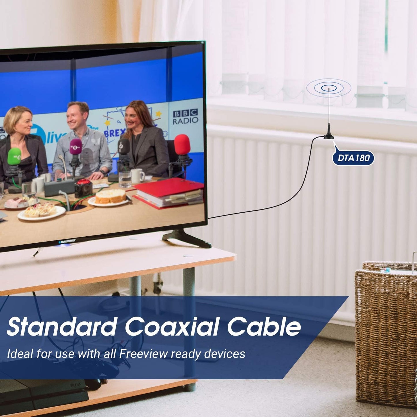 August DTA180 Setup HDTV Antenna - - Portable Mini Digital Aerial with Magnetic Base - Easy - Optimized for Free