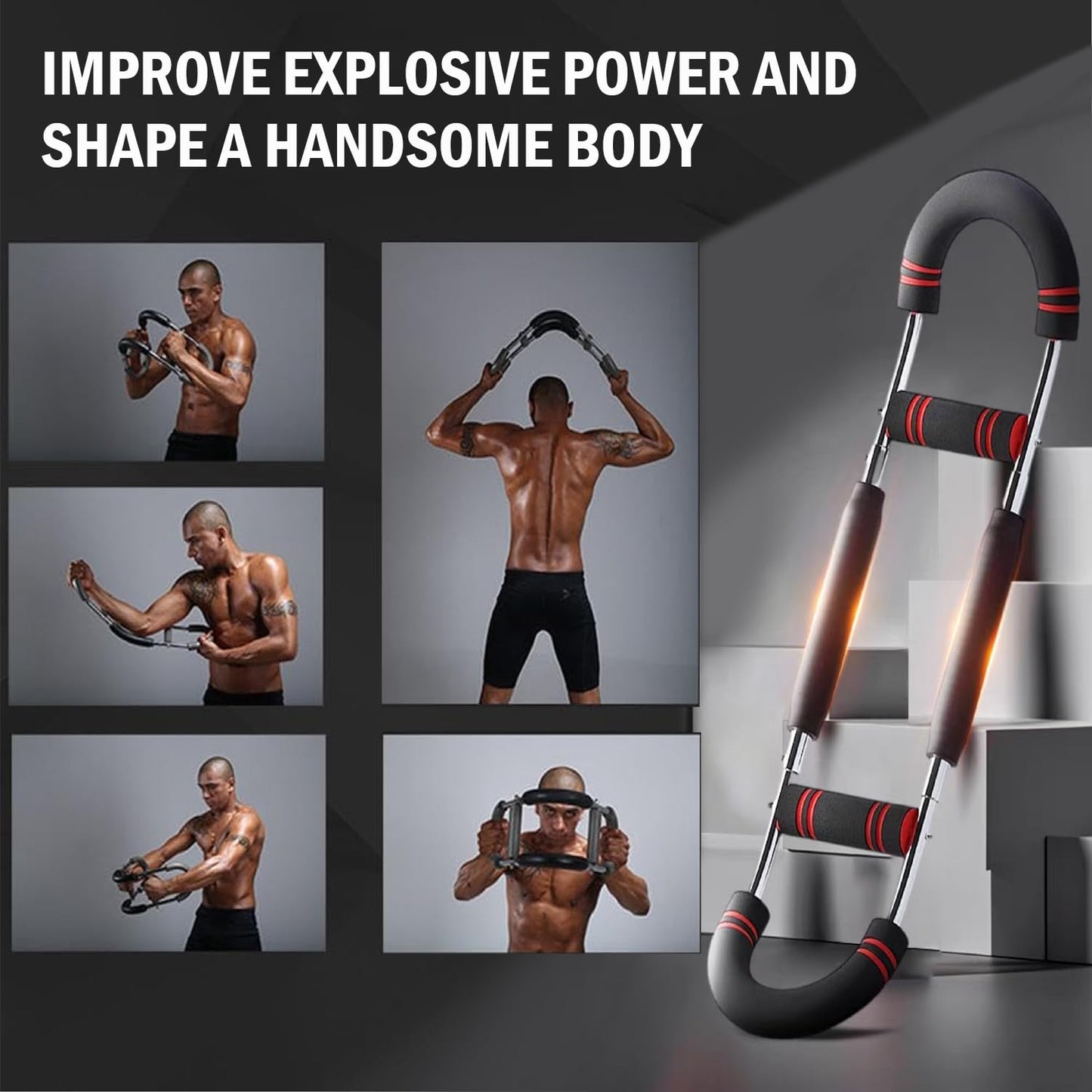 Latest-Gen Twister Arm Trainer, Adjustable Power Spring Workout Bar, Forearm Triceps Chest Exerciser Strengthener, Detachable Portable Home Fitness Equipment for Enhancing Upper Body Muscle