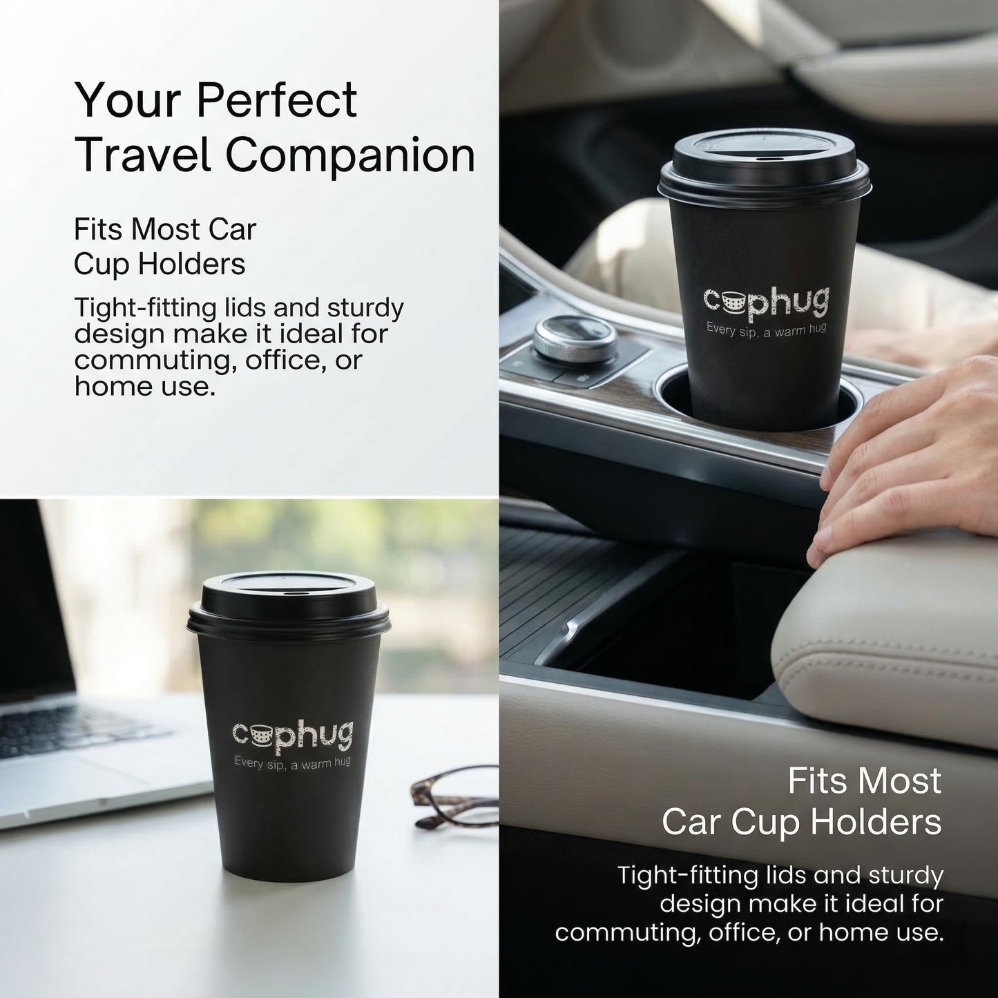 cuphug 12 oz Disposable Coffee Cups with Lids, Sleeves and Straws 100Pack, Thickened Leak-Proof Insulated Paper Cups for Hot Drinks, Home, Office, Cafe, Party