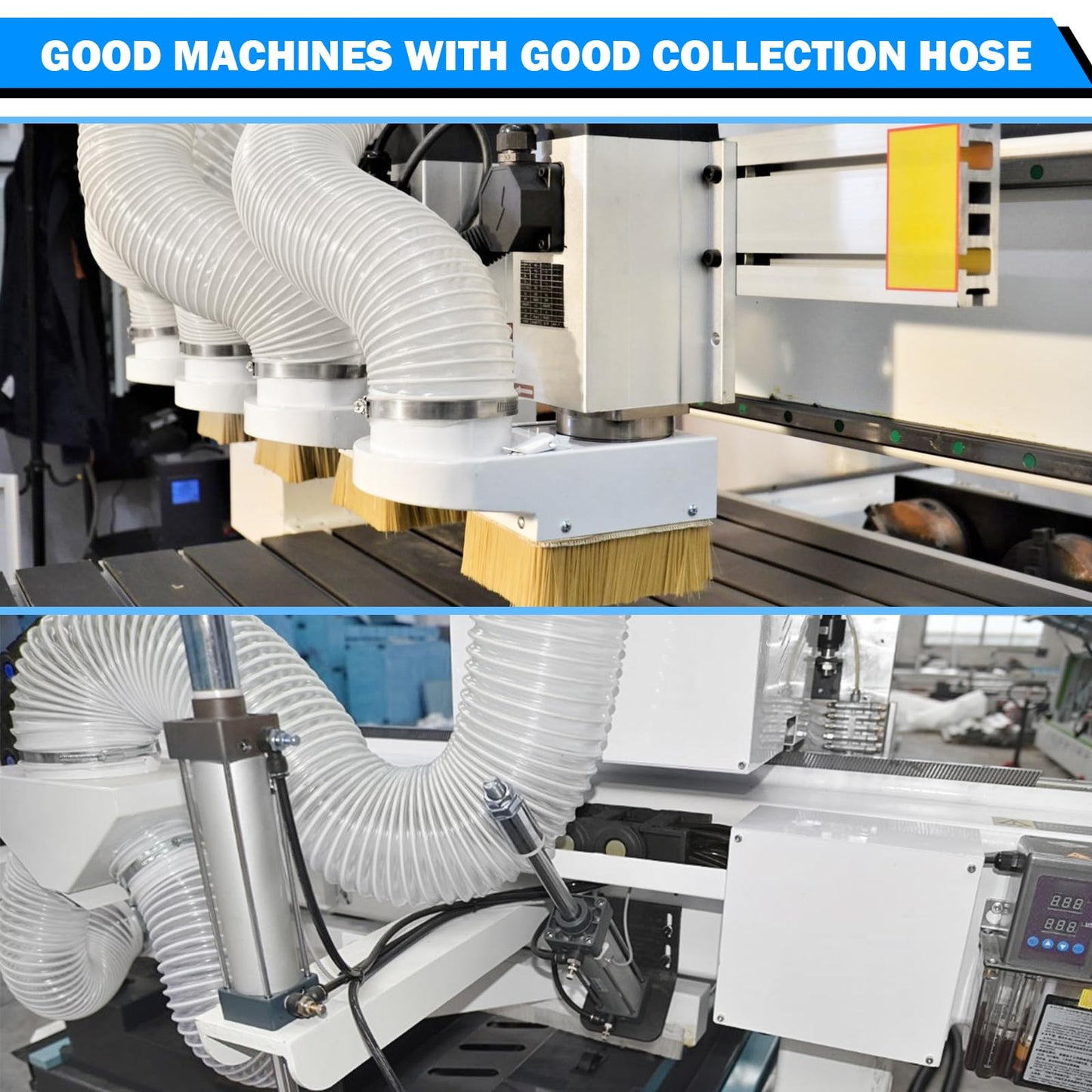 8" x 10FT PVC Dust Collection Hose, Heavy Duty Flexible Dust Collector Hose with Steel Wire Clamps for Woodworking, CNC Machines, Table Saws & Workshop Dust Collection Systems