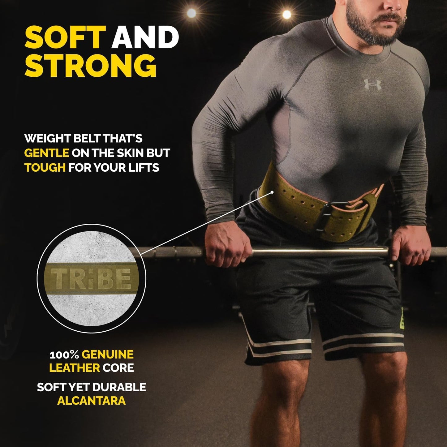 5mm Premium Weight Lifting Belt - 100% Genuine Leather Weightlifting Belt - Comfortable Squat Belt, Deadlift Belt or Powerlifting Belt - Workout Belt for Strength Training - Gym Belt for Men and Women (Green Alcantara, Large (Belly 34" - 41") New Size