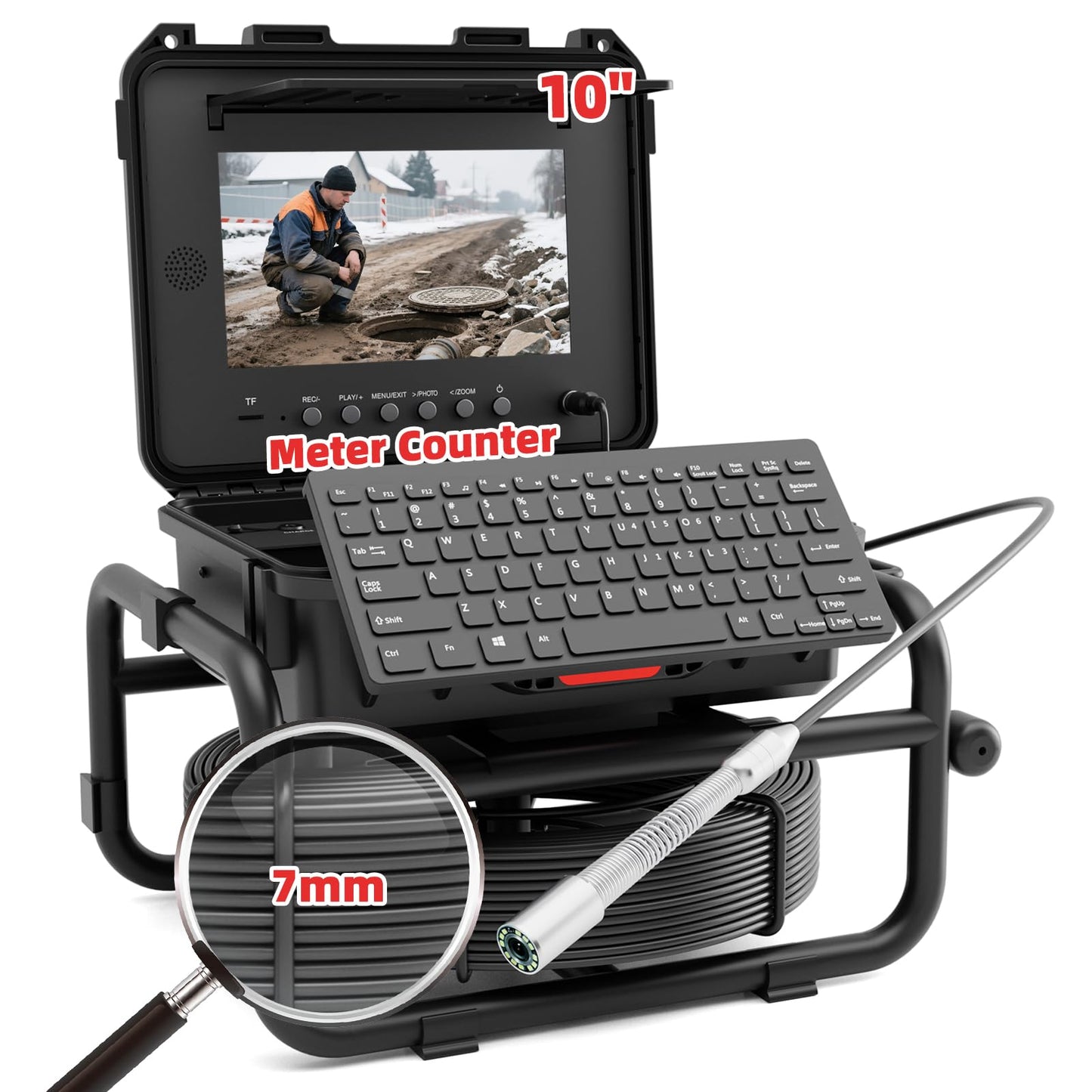 Sanyipace Sewer Camera 165FT/50M with 512Hz Transmitter,10" HD Screen,Self-Leveling,Distance Counter,Inspection Camera with [Mic+Speaker+Audio Video] Record,32GB,Ideal for Plumbers and Home(7mm Cable)