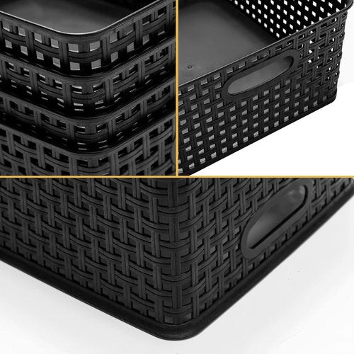Eslite Plastic Storage Baskets - Organize Your Space | 11" x 8.5" x 4.7" | Pack of 4 (Black)
