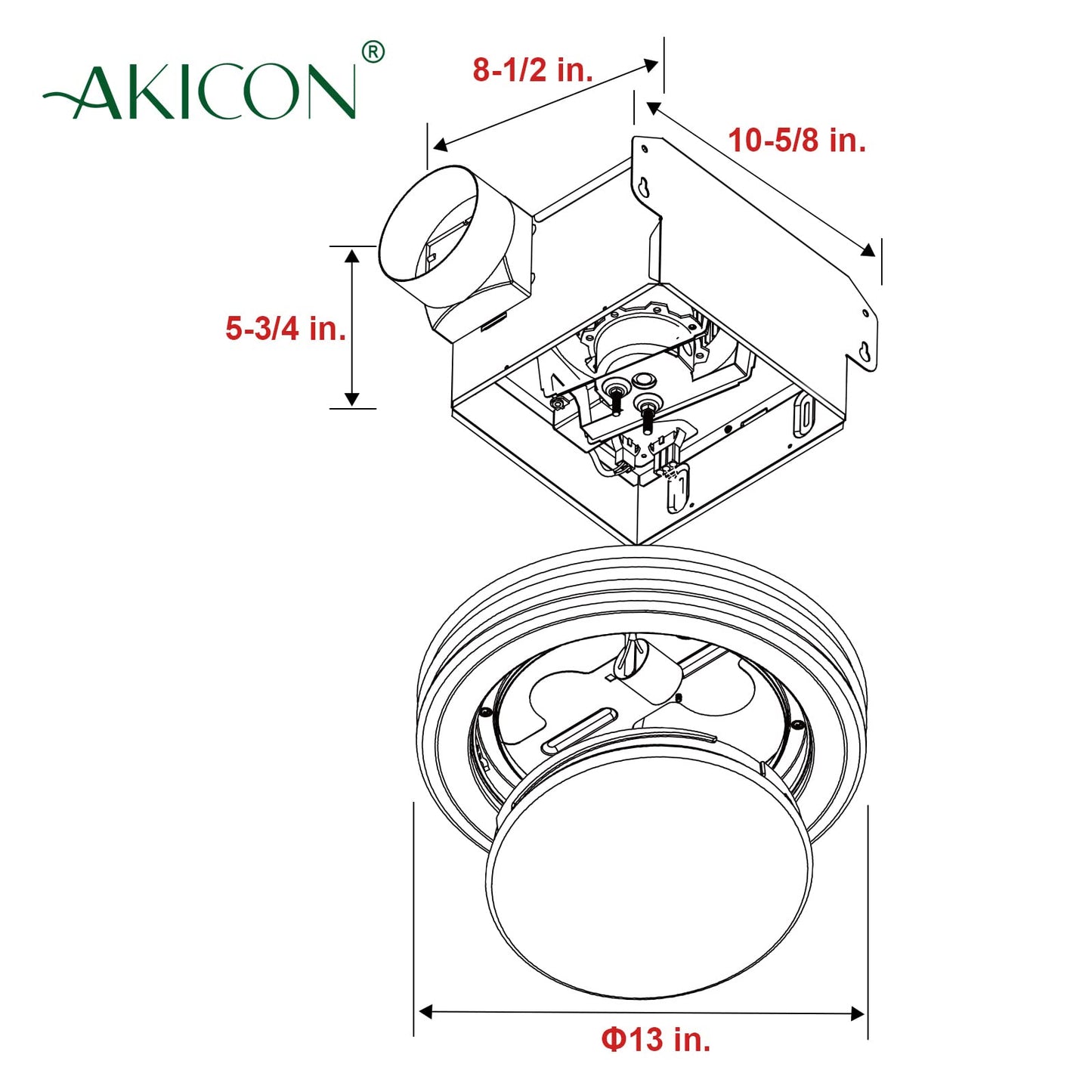 Akicon Ultra Quiet Bathroom Exhaust Fan with LED Light 80CFM 2.0 Sones Round Bathroom Ventilation Fan with Frosted Glass Cover Matte Black Finish (Matte Black)