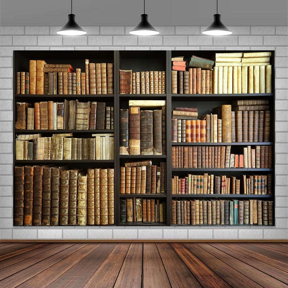 Etsyoki 7X5FT Brown Bookshelf Backdrop Library Modern Retro Bookcase Photography Backdrops Home Office Zoom Meeting