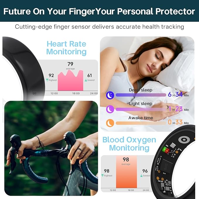 Smart Rings for Women Men,Fitness Tracker Ring,Heart Rate,Blood Oxygen,Blood Pressure,Step Tracker,Sleep Monitoring,No Subscription Fee,IP68 Waterproof Smart Ring for iPhone&Android(Pink 10)