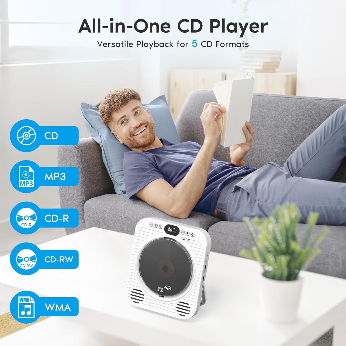Ceihoit 1080P Mini CD DVD Player for TV Bluetooth CD/DVD Player with HDMI AV Cables, Built-in Speakers, USB & AUX