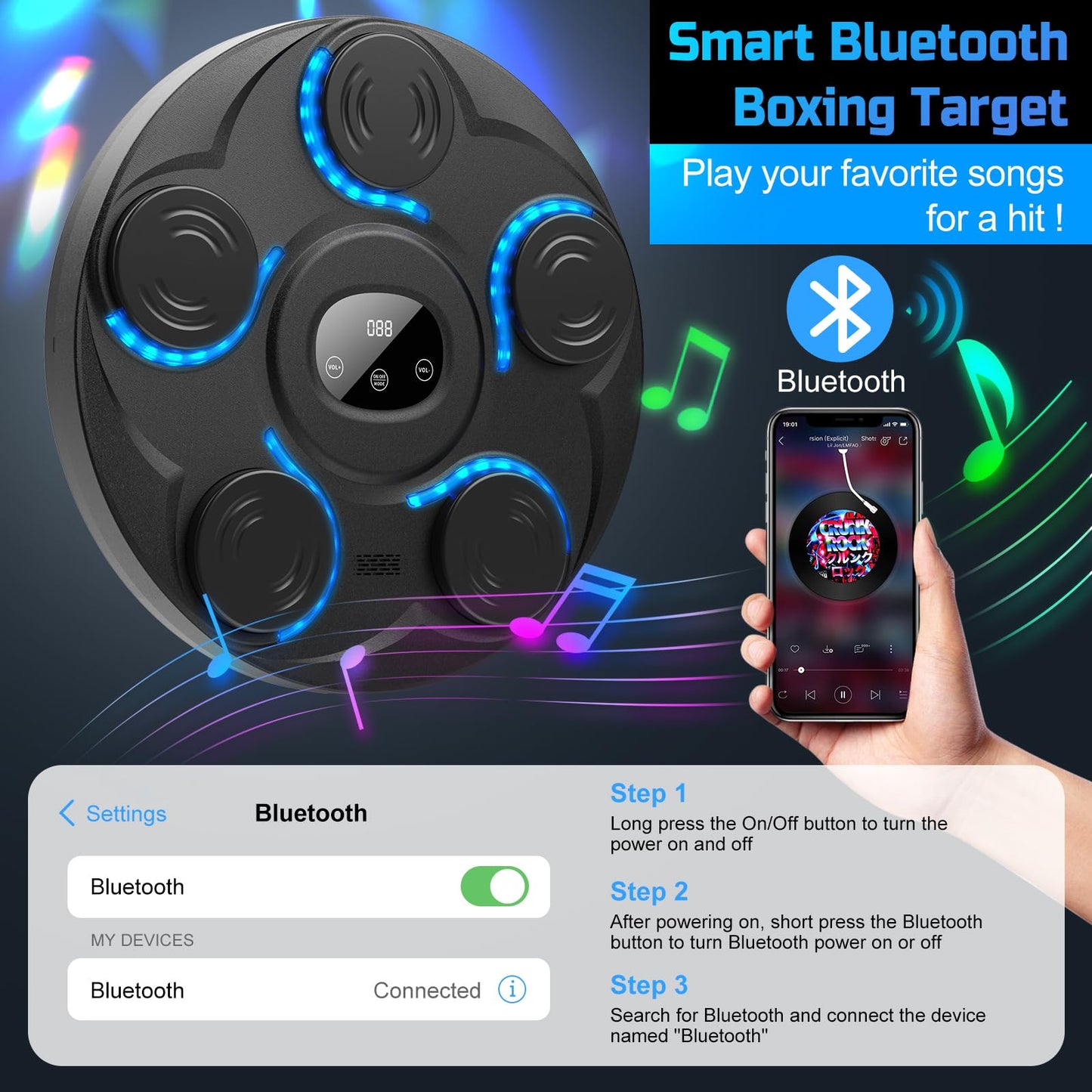 Music Boxing Machine,Bluetooth Smart Traineing with Boxing Gloves,Wall Mounted Music Punching Machine,5/6 Boxing Target Large Size Punching Machine for Adults Kids