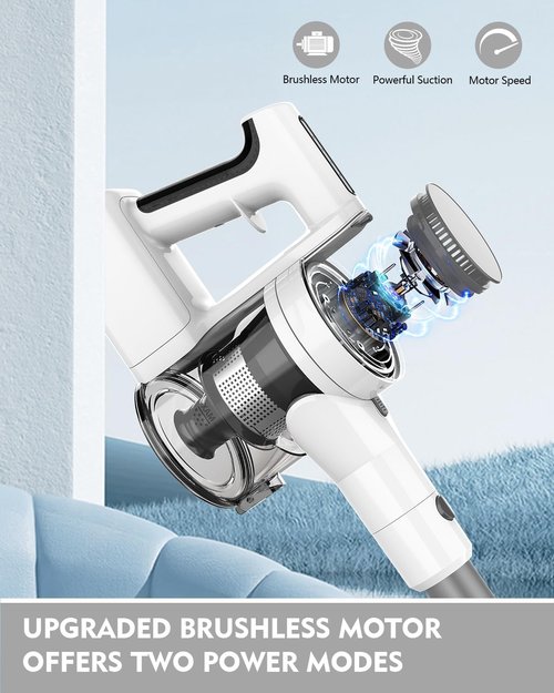 Comvtu Cordless Vacuum Cleaner - 80,000PRM Powerful Motor | 35 Min Runtime, 2 Modes, Detachable Parts - Frost White