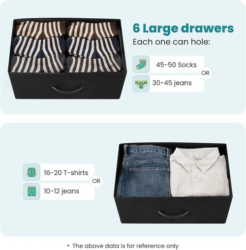 DUMOS 8 Drawer Dresser - Sturdy Fabric Storage Organizer with Metal Frame | Matte Black Finish