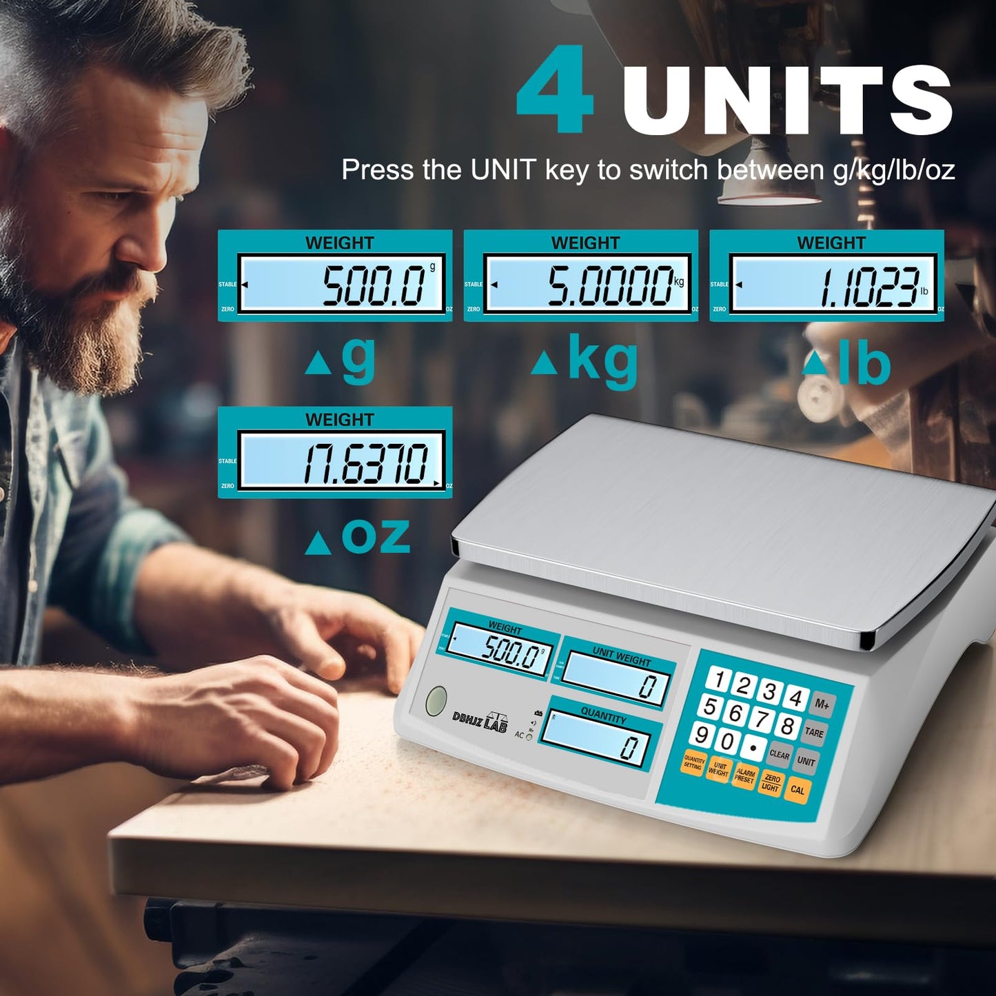 Counting Scale 30kg/66lb x 0.1g Industrial High Precision Scale with Battery for Small Parts, Coins, Pieces, Jewelry, Tickets(lb/oz/g/kg)