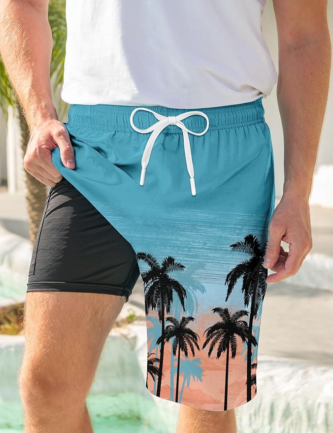 Goodstoworld Mens Swim Trunks with Compression Liner 9'' Inseam Quick Dry Swimsuit Shorts M-3XL