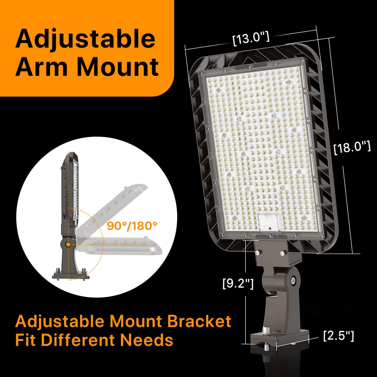 DEMILARE 300W Led Parking Lot Light Adjustable Arm Mount 2Pack, 45000LM Dusk to Dawn Photocell Shoebox Lights Outdoor 5000K IP65 Waterproof 100-277V Street Area Lighting for Court, Parking Lot, Roads