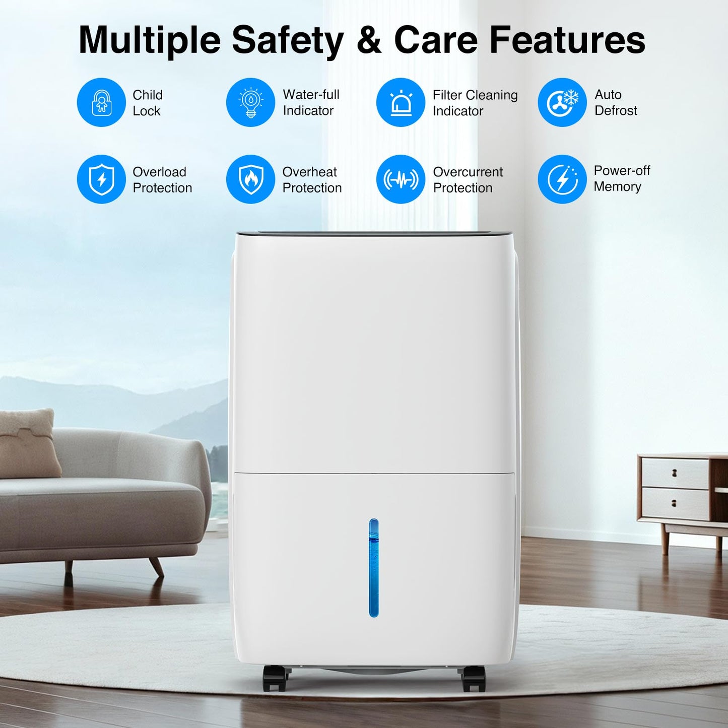 ZAFRO 7000 Sq.Ft Dehumidifiers for Home and Basement with Drain Hose, Energy Saving Max 150 Pints Dehumidifier with Auto or Manual Drainage, Auto Defrost, Three Modes, 24Hrs Timer