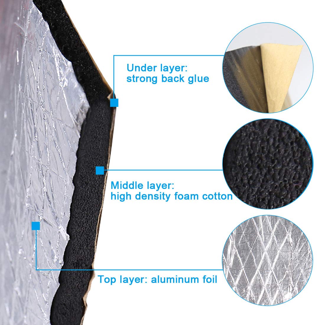 uxcell 394mil 10mm 21.5sqft Sound Deadening Mat Aluminum Foil Foam Car Fender Engine Heat Sound Deadener Insulation Mat 79" x 40" for Cars