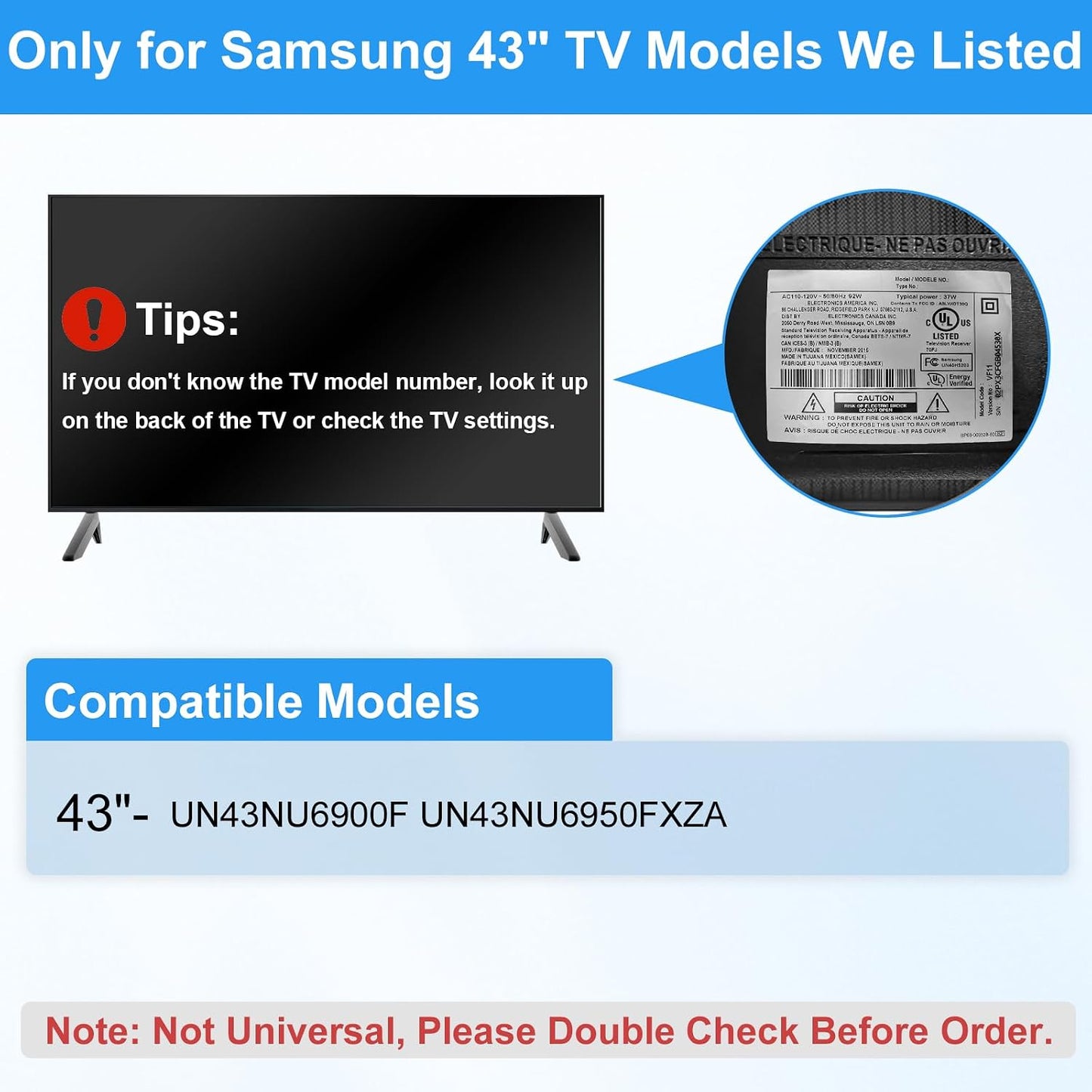 43 Inch UN43NU6900F UN43NU6950FXZA 43" 4K (2160p) Dinghosen TV Stand for Samsung TV Legs, for Class Ultra HD Smart LED