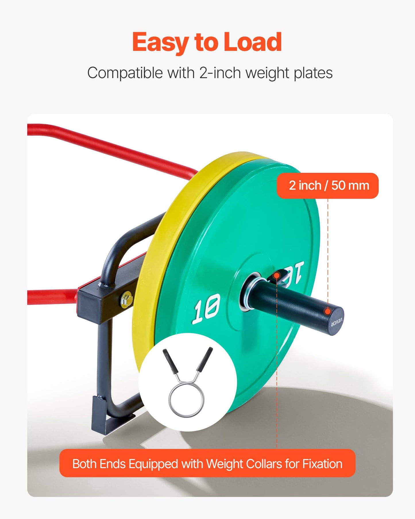 VEVOR Trap Bar Hex Bar, 2-Inch Hex Barbell, 500 LBS Capacity Shrug Bars, Weightlifting and Strength Training Equipment, Home Gym for Squats, Deadlifts, Shoulder Presses (Red)