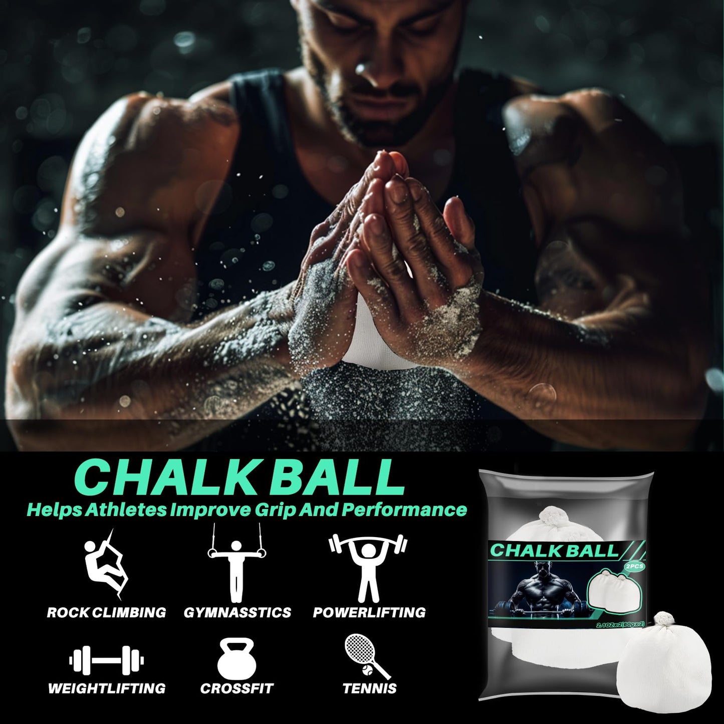 RAINFLOW 2PCS Chalk Ball - Climbing Chalk Gymnastics Magnesium Lifting for Gym, Gymnastics, Grip, Climbing, Weightlifting (2PCS Chalk Ball)