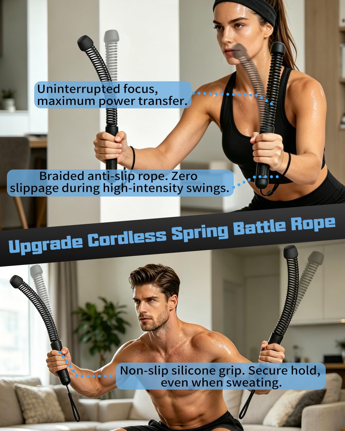 PureWellness Battle Ropes, Weighted Ropeless Battle Rope with Adjustable Resistance Springs for Home Gym Exercise, Portable Workout Equipment for Strength Training & Cardio Fitness