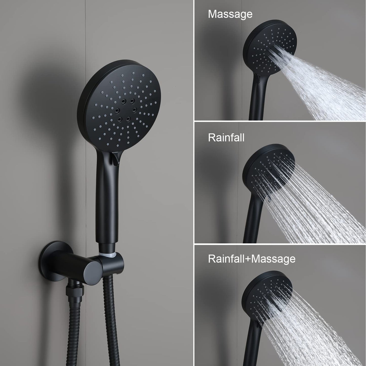 Iriber Shower System Wall Mounted Shower Faucet Mixer Set with Luxury High Pressure Shower head and 3-Setting Handheld, Bathroom Shower Trim Kit Contain Pressure Balance Valve, Matte black
