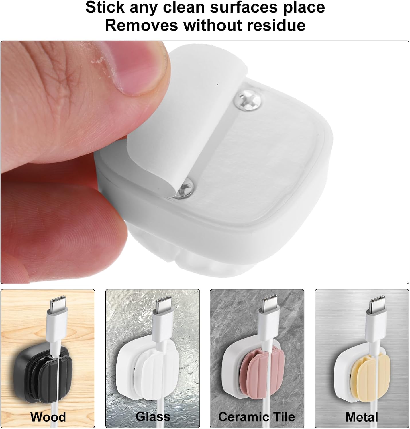 MECCANIXITY 6Pcs 3-in-1 Cord Organizer Spring Cable Clip Holder, Yellow Adhesive Adjustable Cord Cable Holder