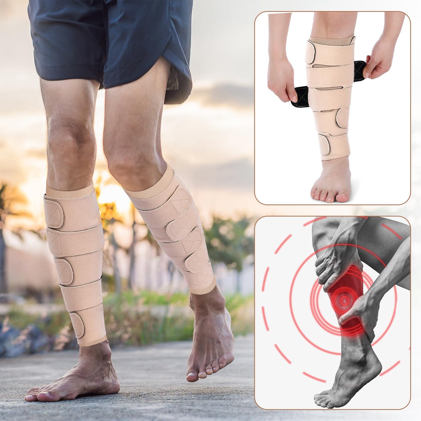 Croknit 3 Pairs Lymphedema Compression Leg Wraps Adjustable Lower Leg Cover up Medical Shin Splint Wrap for Heaviness Fatigue (Complexion)