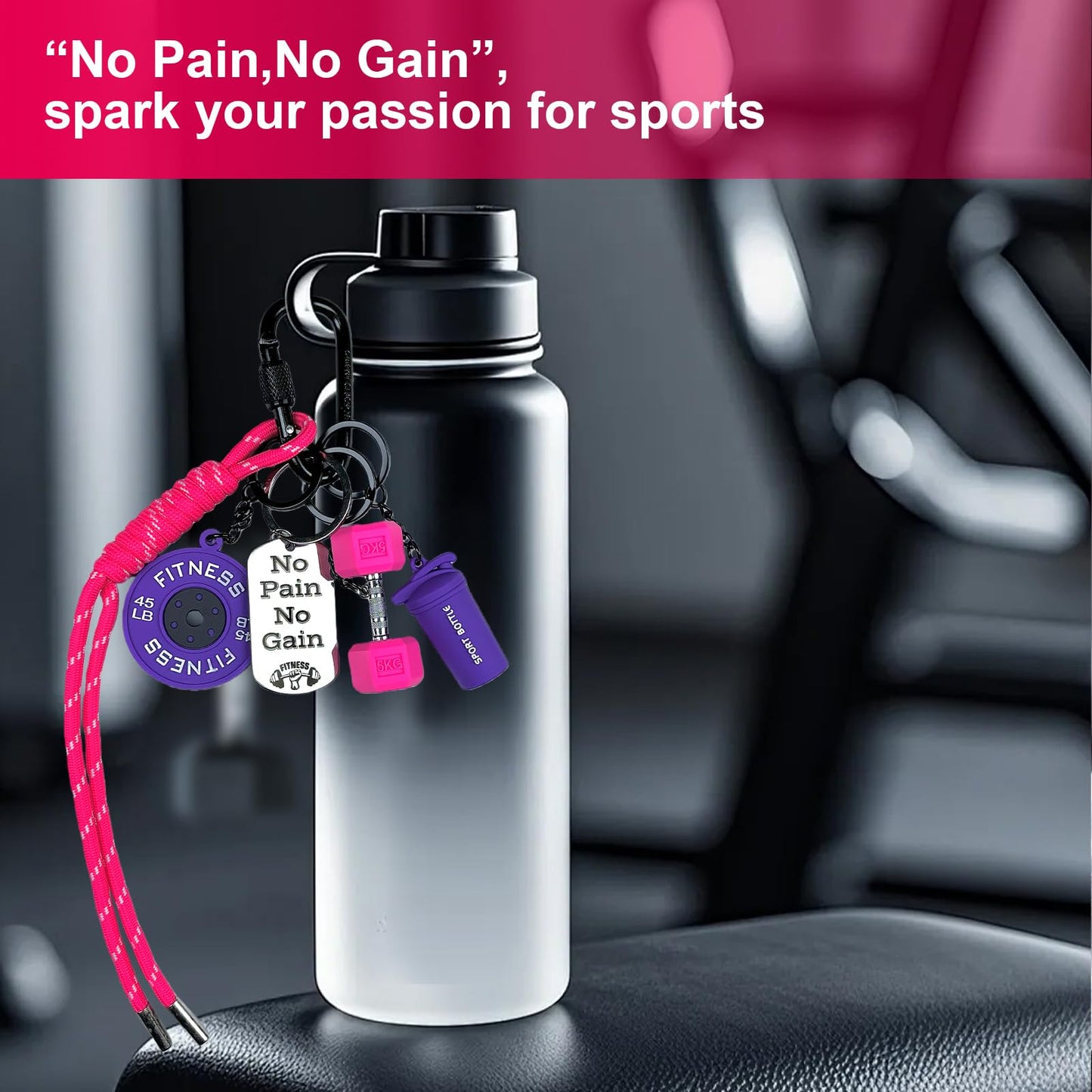 FENGSHOUNIAN 2 Pcs Dumbbell & Weights Keychain, Flexible Wrist Coils, Motivational Fitness Gym Keychain Bag Purse Charms Fitness Gift