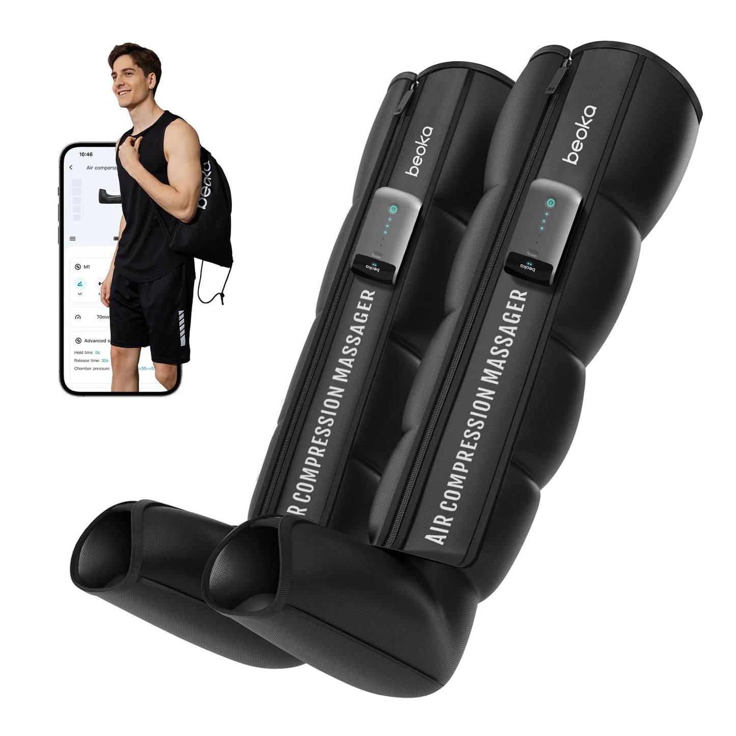 beoka Leg Massager for Circulation and Pain Relief, Leg Recovery System for Fast Recovery, Cordless Air Compression Boots with 3 Modes 5 Intensities for Athletes Runners and Travelers-L
