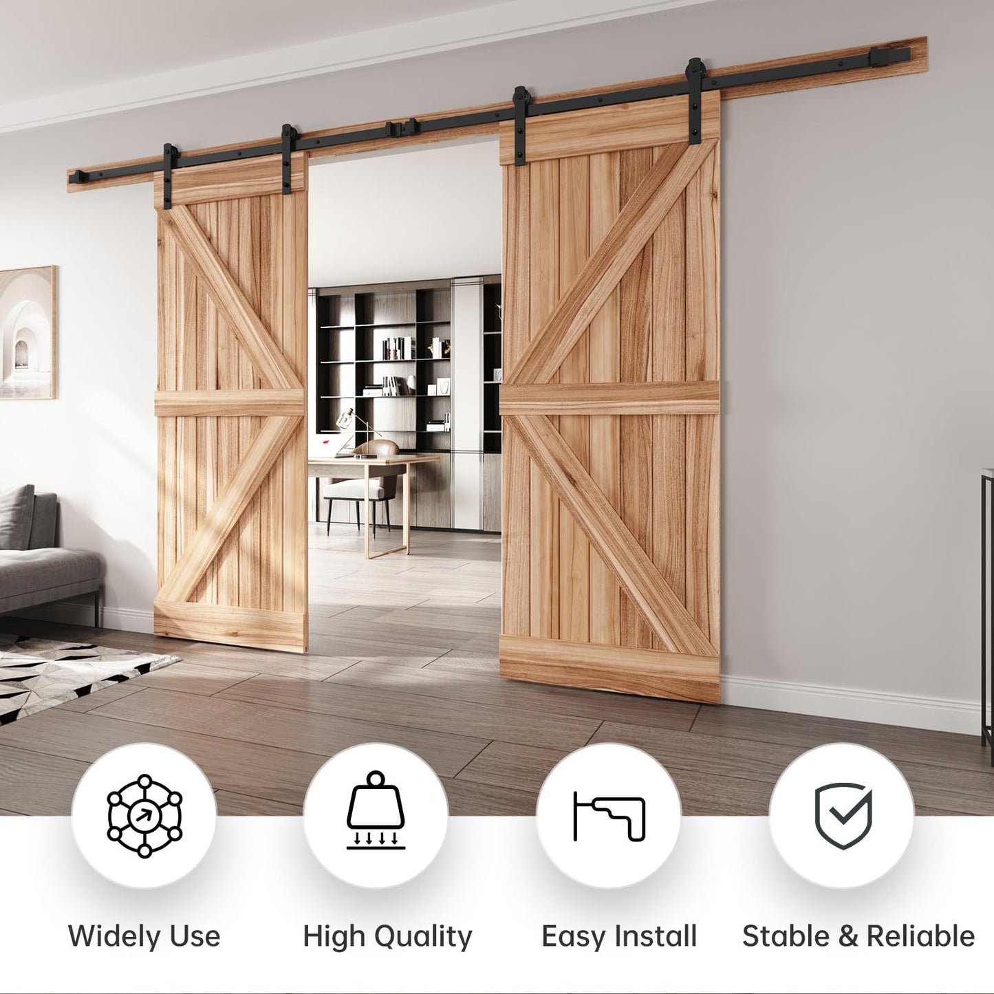 EaseLife 12 FT Double Door Sliding Barn Door Hardware Track Kit,Straight Pulley,Heavy Duty,Slide Smoothly Quietly,Easy Install (12FT Track Kit for Double 36" Wide Door)