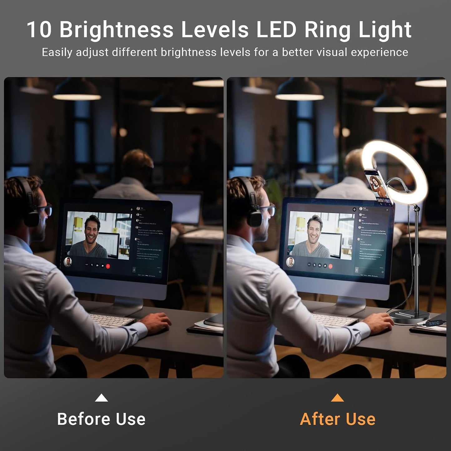 Wowcati 10'' 3 Desk Ring Light with Magnetic Phone Holder, Video Conference Podcast Lighting Kit for Laptop Computer