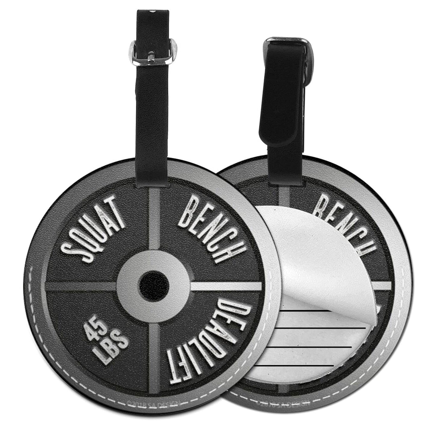 Luggage Tag Barbell Plate Squat Bench Deadlift Weight, Pu Leather Bag Travel Suitcases Id Identifier Baggage Label for Women Men Boys Girls