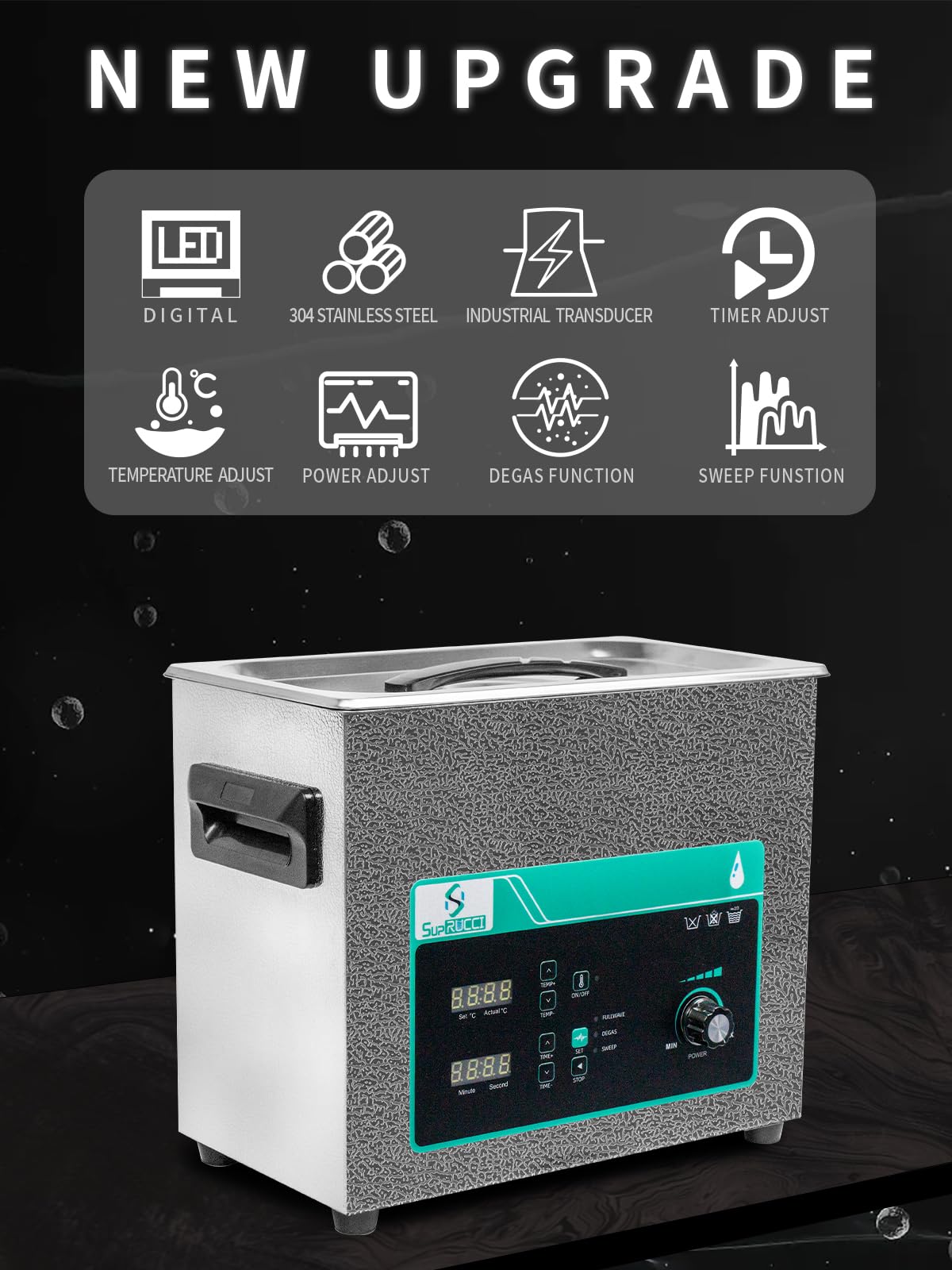 SupRUCCI Ultrasonic Cleaner 6L, Sweep Function, 180W Power Adjustable Ultrasonic Parts Cleaner for Cleaning Carburetor, Metal Engine Parts, Gun, Oil Filter, Bike Chain, Gear, Eyewear, Watch, Jewelry