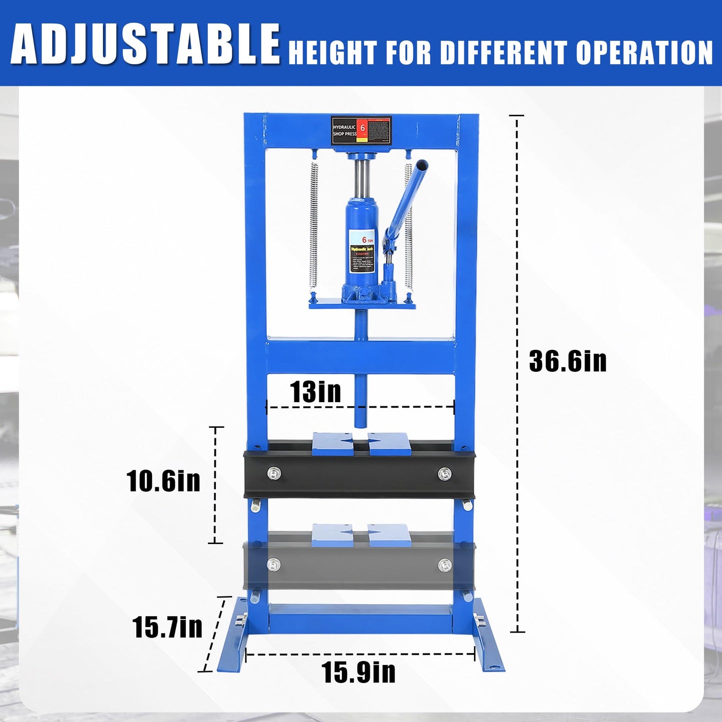 GarveeTech 6 Ton Hydraulic Press, Heavy-Duty Adjustable h-Frame Garage Floor Shop Press with Stamping Plates to Straighten Bend or Press Parts, for Straightening/Automotive Repair/Garage Use