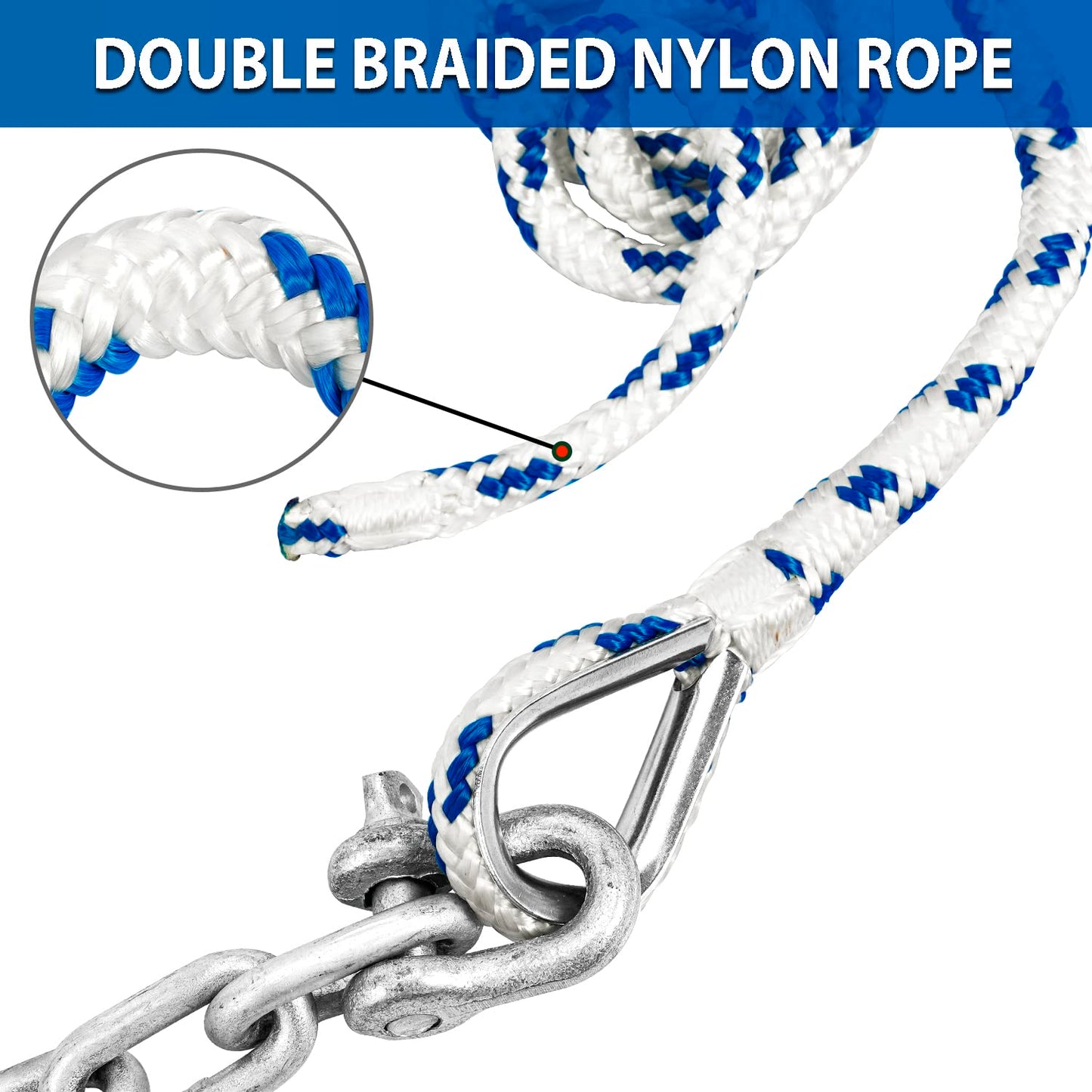 Young Marine Portable Galvanized Fluke Style Anchor Kit Includes Galvanized Fluke Anchor, Rope, Shackles, Chain 8LB 10LB (10 LB)