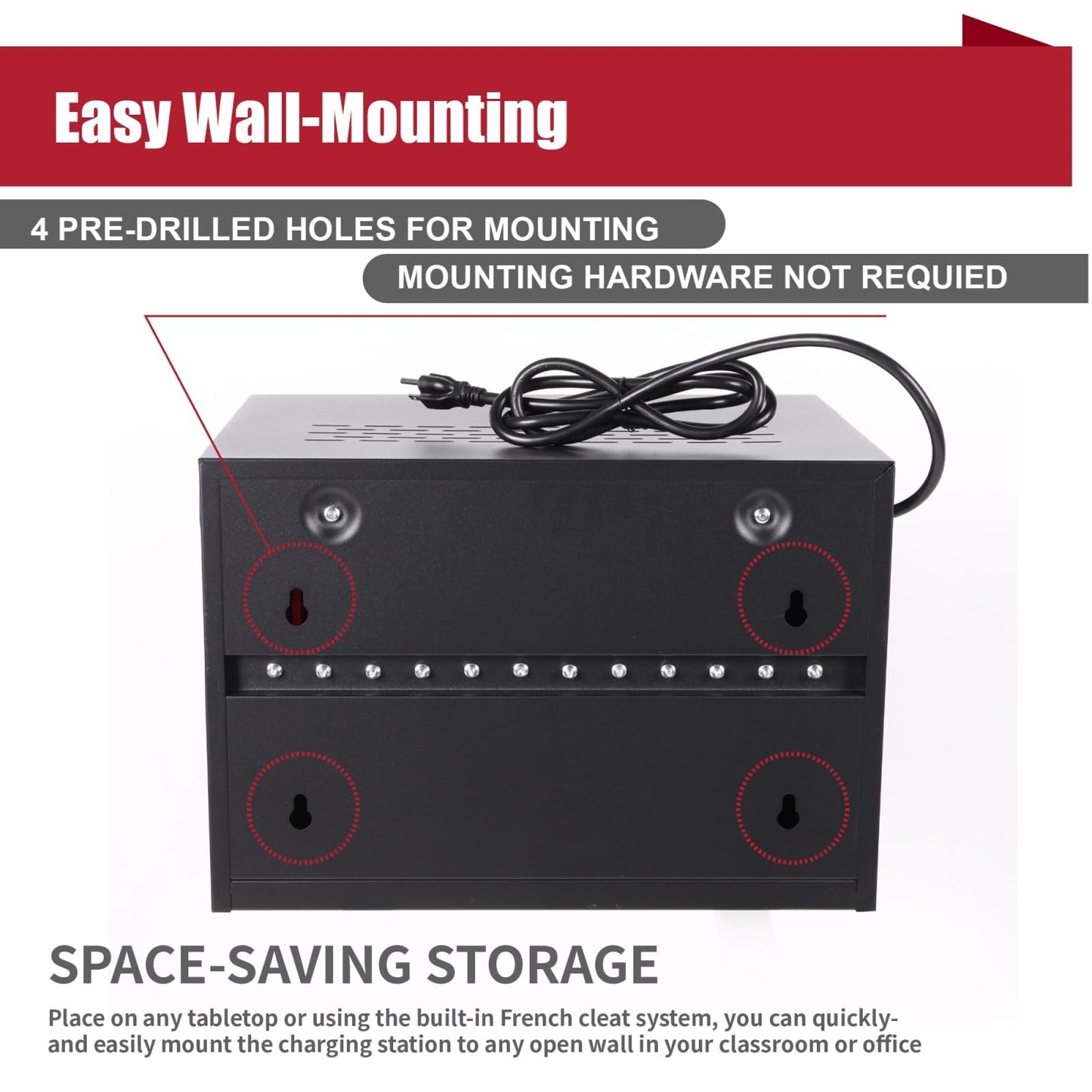 VOOTOLOVER 12 Bay Charging Cabinet for Laptop/Chromebook, Black Locking Charging Station with 12-Outlet Strip, Cable Clips, Grommet Holes & Wall-Mount 18.98" W×12.99" D×14.96" H for Office/Classroom