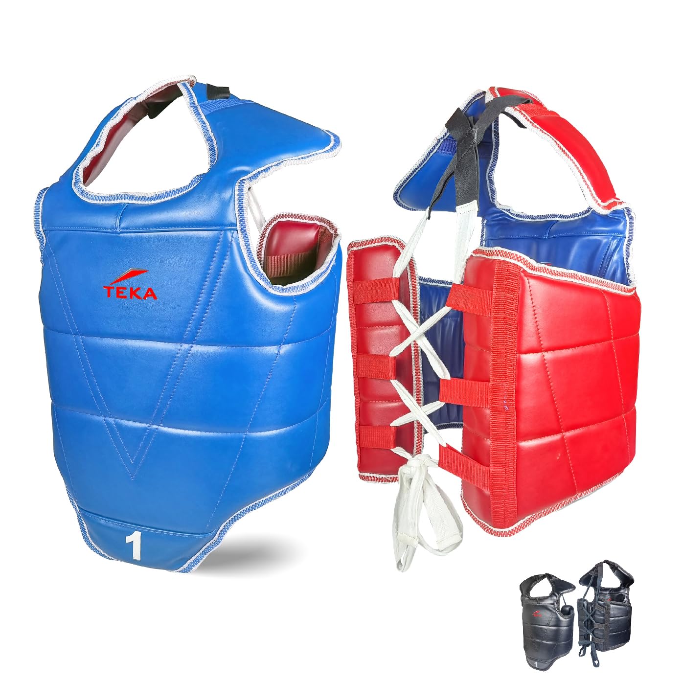 Victorbudo USA Boxing Body Protector Reversible, Kickboxing MMA Muay Thai Chest Guard, Sparring Training Heavy Punching, Adjustable Shield, Martial Arts Upper Belly Protection Pad (X-Large - Red/blue)
