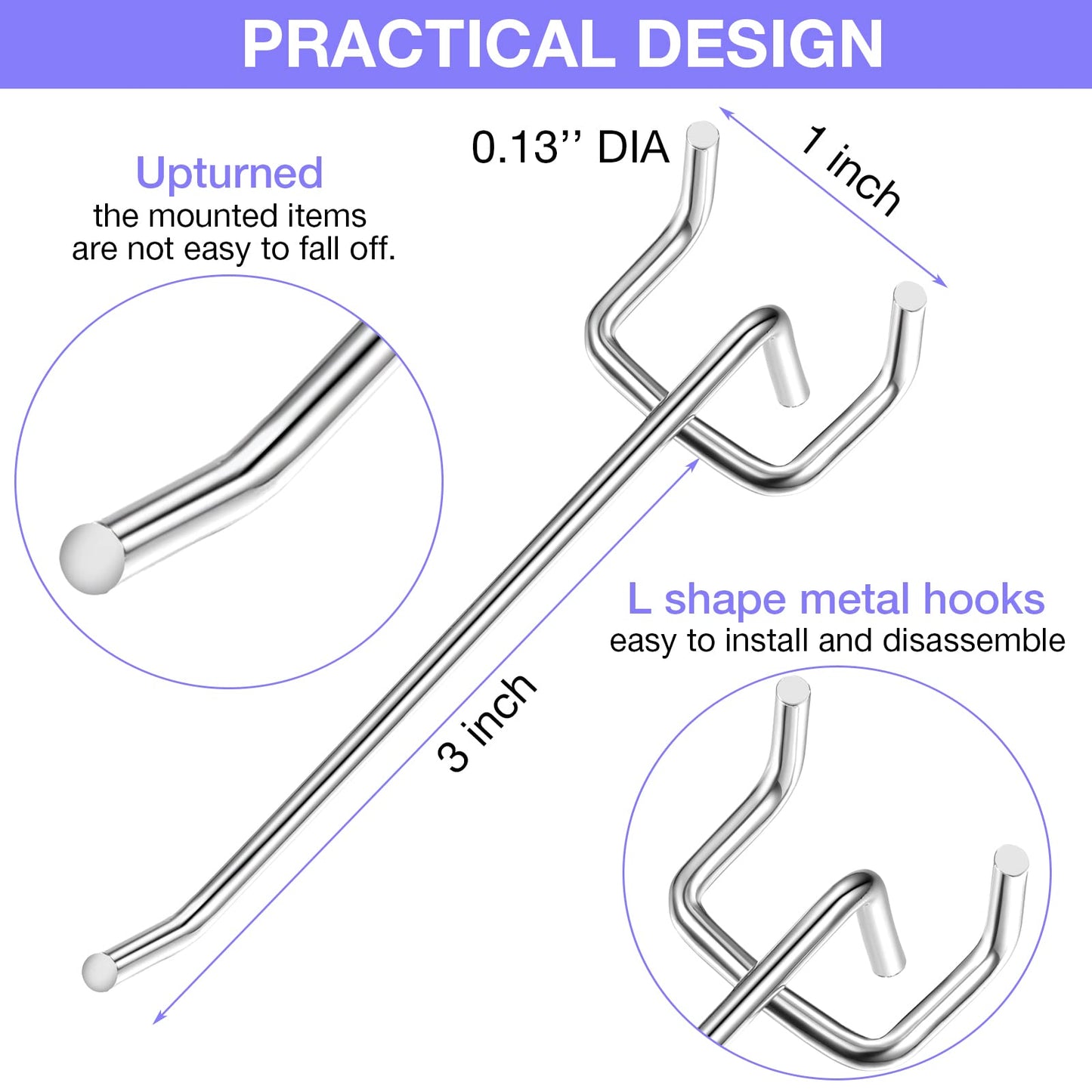 Moxweyeni 150 Pack Pegboard Hooks 3 Inch Metal Display Hooks Suitable for 1/8 Pegboard Accessories for Garage, Office, Kitchen, Store