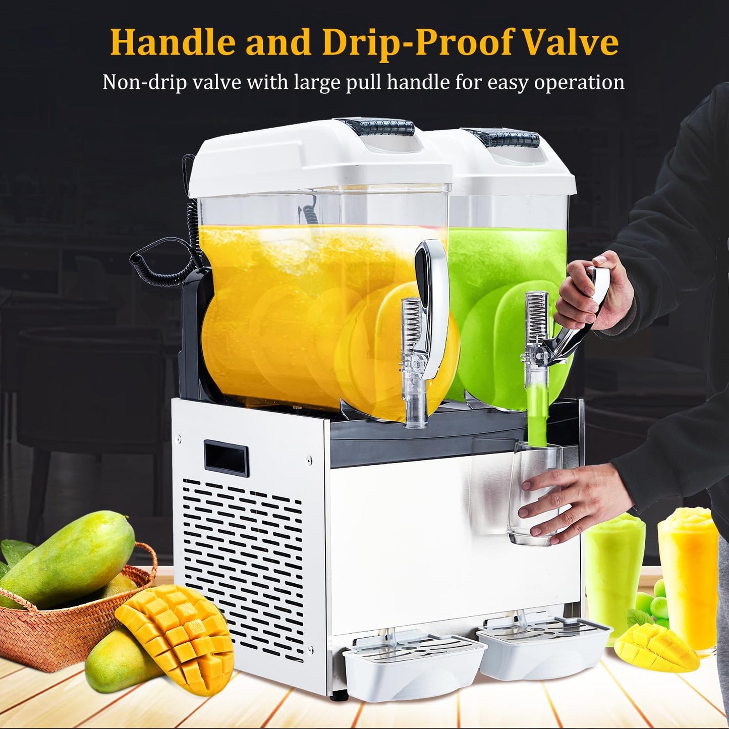 GarveeTech 12 L*2 Commercial Slushie Machine, 700W slushy machine, 6.4 gals cocktail margarita frozen drink machine for home, Electric Large Slushie Machine with Self-cleaning Mode for Restaurant Bar
